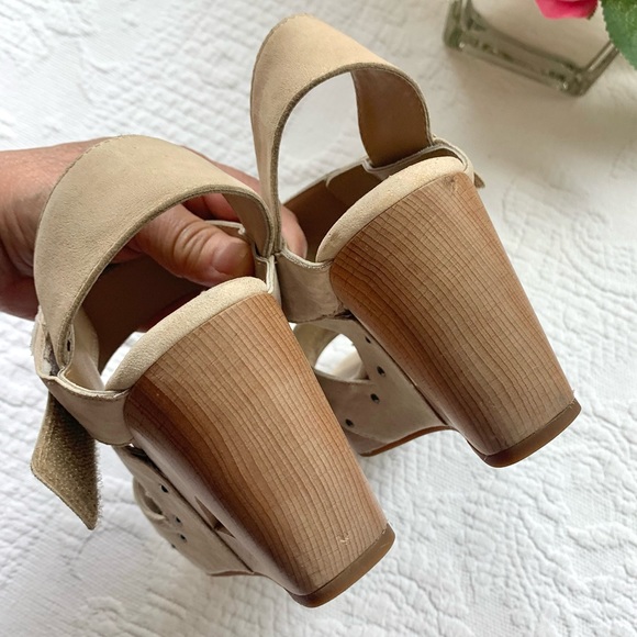Eileen Fisher Leather Wooden Cut Out Clog Wedge 5 5.5 - Picture 9 of 16